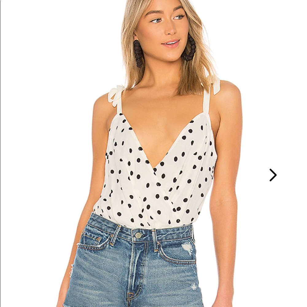 Lovers + Friends White Polka Dot Bodysuit size small